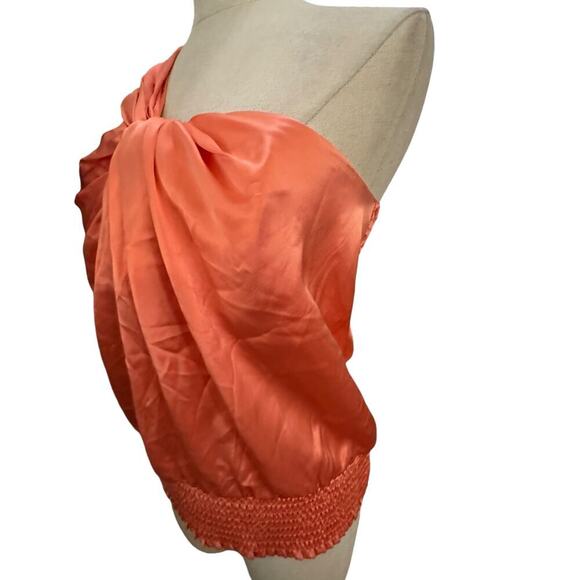 NWT Bebe Women's Orange 100% Silk One shoulder Wrap Wot Blouse Top Size Medium - Picture 3 of 7